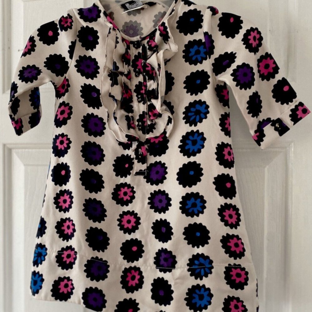 Little Marc Jacobs Girls 100% Silk Ruffle Floral Long Sleeve Dress Size 3 3A
